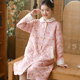 甜美冬季 加厚宽松家居服 睡裙女保暖夹棉秋冬空气棉睡衣睡袍中长款