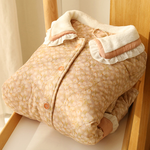 加绒加厚保暖家居服套装 冬季 梭织夹棉衣碎花睡衣套装 甜美风女长袖