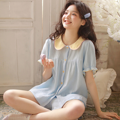 韩系甜美娃娃领纯棉睡衣女夏季
