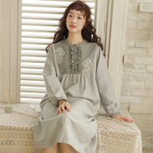 长袖 秋冬纯棉睡裙女2025新款 加厚全棉睡衣大码 家居裙高级感可外穿