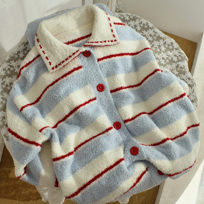 冬季半边绒加厚保暖女睡衣开衫