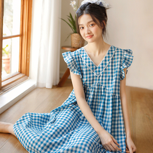 甜美薄款 2025新款 睡裙女法式 夏季 宽松全棉双层纱睡衣裙可外穿 无袖