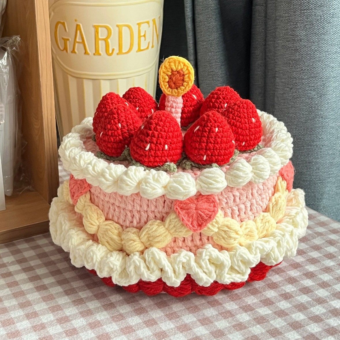 diy编织草莓蛋糕收纳盒毛线钩织材料包手工自制生日情人节礼物女,服饰配件/皮带/帽子/围巾,DIY编织材料包,淘宝优惠券,粉丝福利购,淘宝优惠卷