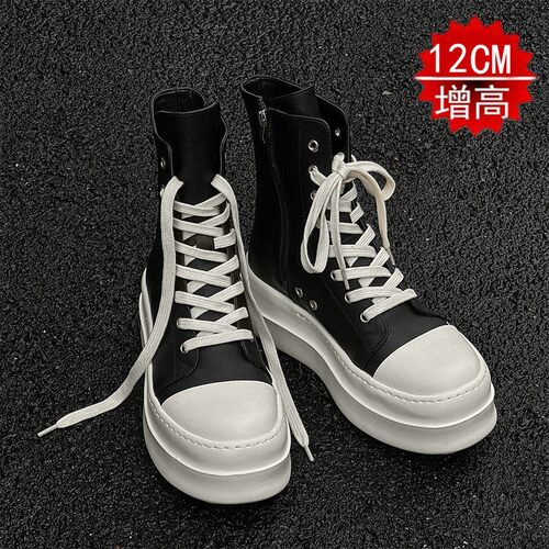 真皮高帮厚底12cm14cm德比鞋帆布