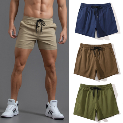 男士直筒弹力休闲三分纯棉短裤