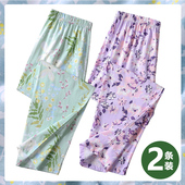 中老年人宽松高腰家居裤 女士薄款 空调裤 老太太纯棉印花睡裤 月子裤