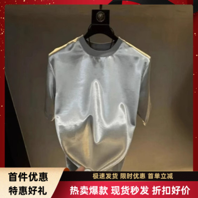 时尚短袖2025新款男装百搭半袖圆领休闲男士潮流纯色修身醋酸