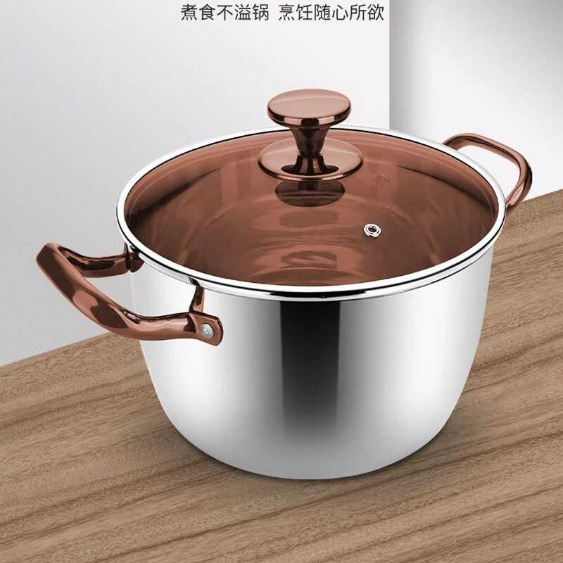 德国304不锈钢汤锅燃气灶电磁炉专用家用加厚火锅锅具带双耳把手