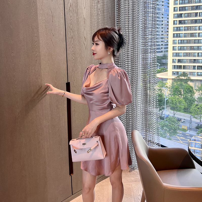 原创设计高级感绸缎礼服裙新品