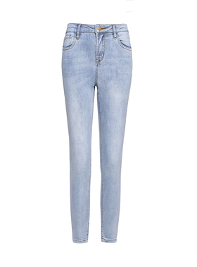 宁芙心心 j牌进口工艺 显瘦百搭浅灰蓝色弹力紧身长裤 牛仔裤
