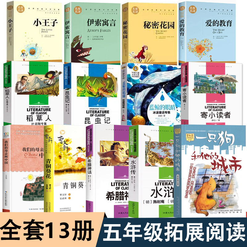 全套13册 五年级上册必读的课外书老师书目推荐正版水浒传只狗和他的城市我们的母亲叫中国寄小读者爱的教育小学5年级课外阅读书籍