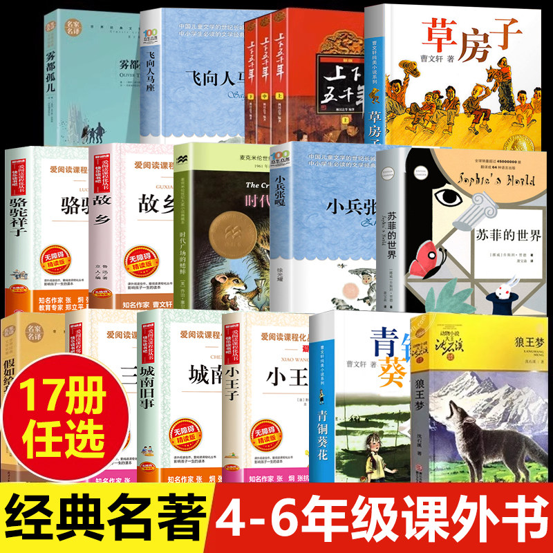 17册中国上下五千年完整版小学生版课外书四年级至六年级五年级 城南旧事小兵张嘎青铜葵花骆驼祥子三国演义狼王梦呼兰河传林汉达