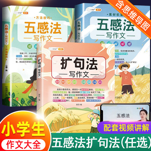 斗半匠五感法写作技巧与方法扩句法写作文三到六年级二五年级思维导图小学生语文上下册大百科大全四至六素材积累好词好句好段书籍 - 封面