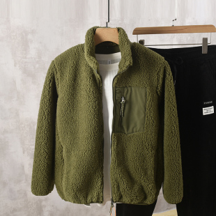 新款羊羔绒外套男加绒加厚冬季立领男士摇粒绒夹克抓绒双面绒冬天
