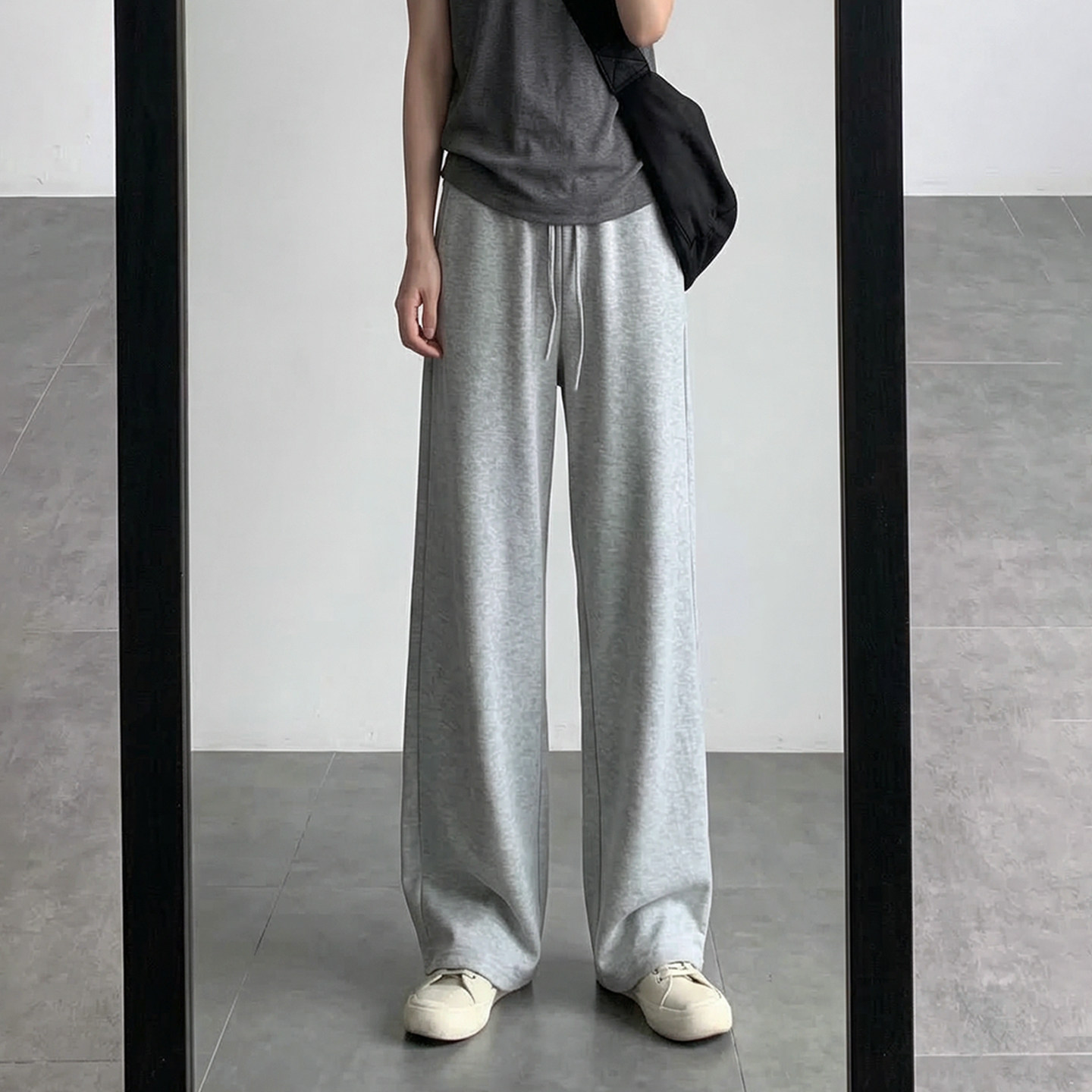 垂顺直筒阔腿裤女春款2026新款小个子高腰灰色休闲运动卫裤