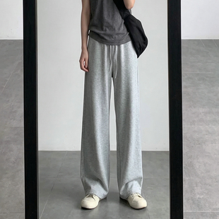 垂顺直筒阔腿裤女春款2026新款小个子高腰灰色休闲运动卫裤