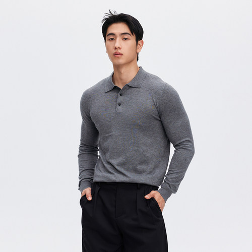 基础静奢风长袖针织polo衫