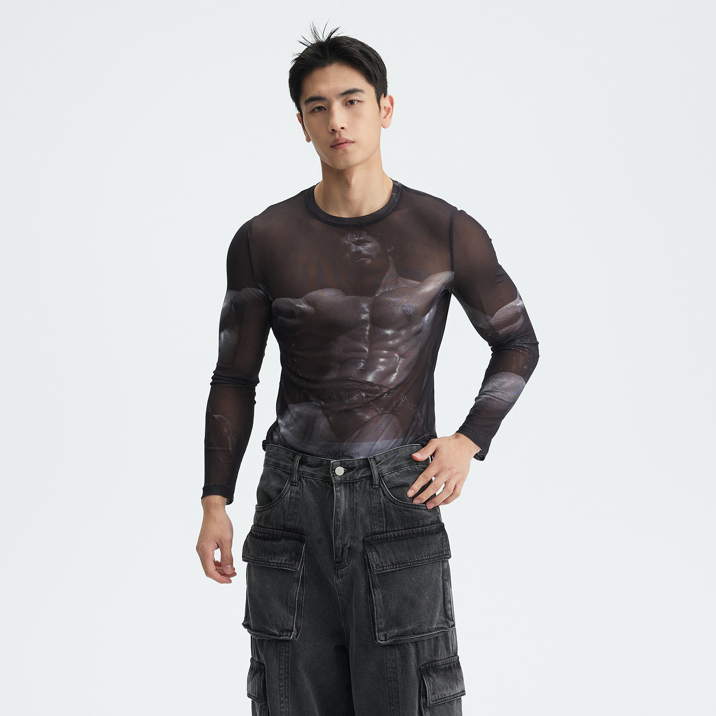 MUZEDUSTUDIO男体肌肉网纱印花透感紧身T恤,男装,T恤,淘宝优惠券,粉丝福利购,淘宝优惠卷