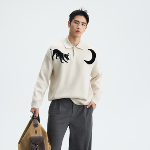 MUZEDUSTUDIO一粒扣POLO月亮狗绣花针织衫