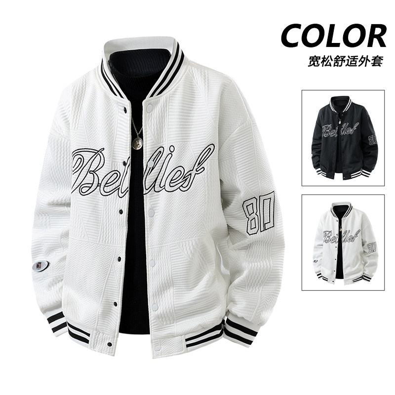 2026春季新款棒球服休闲飞行夹克外套美式复古机车服情侣上衣黑色