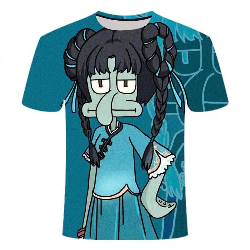 夏季新款百变章鱼哥系列3D数码印花海绵宝宝爆款搞怪休闲短袖T恤