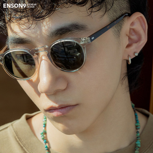 enson9日系复古偏光圆框墨镜男女
