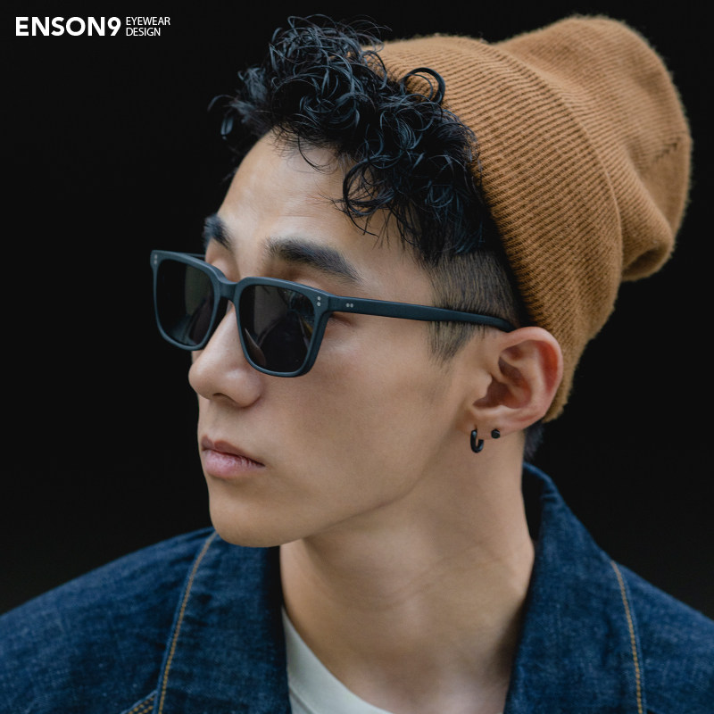 enson9日系复古透明方框偏光太阳镜潮男女 简约板材防紫外线墨镜
