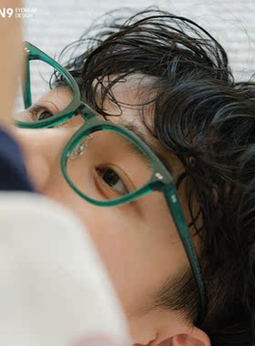 enson9复古板材多巴胺半透明绿色方框潮 大框配近视平光眼镜架