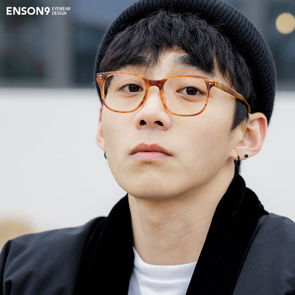 enson9日系复古高级板材小方框潮男女 半透明防蓝光近视平光眼镜