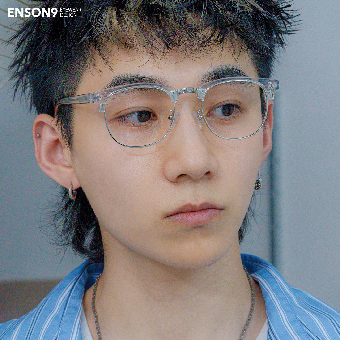 enson9板材金属半框平光镜潮男女 复古透灰色配近视大方框眼镜架,ZIPPO/瑞士军刀/眼镜,眼镜架,淘宝优惠券,粉丝福利购,淘宝优惠卷