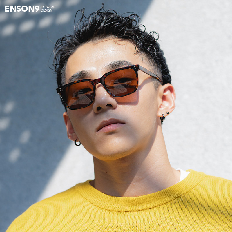 enson9日系复古透明方框偏光太阳镜潮男女 简约板材防紫外线墨镜