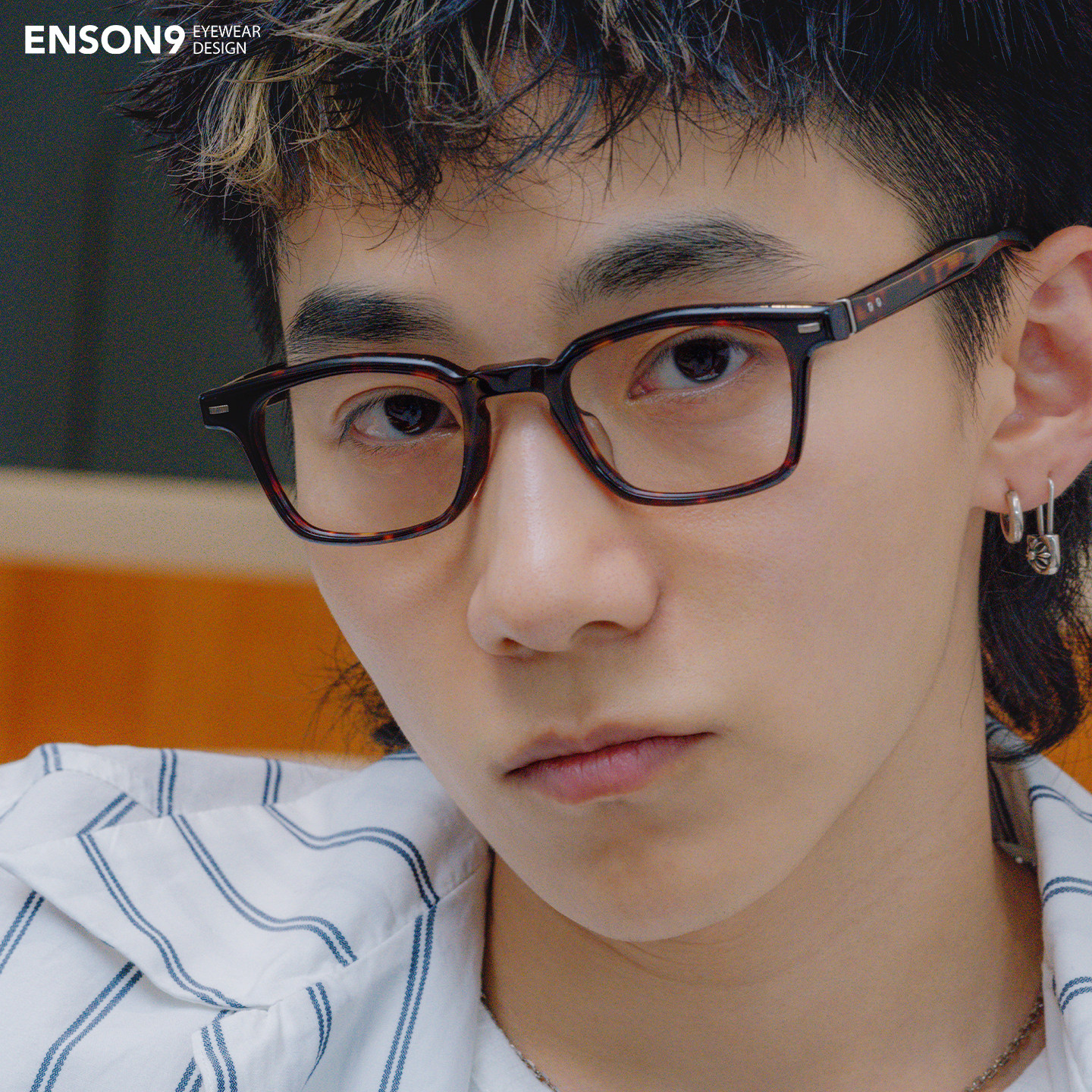 enson9复古立体板材小窄方框眼镜男女 高级玳瑁色黑框近视平光镜