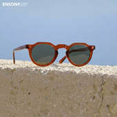 enson9高级焦糖红色板材圆框太阳镜潮男女 复古粗框板材浅色墨镜