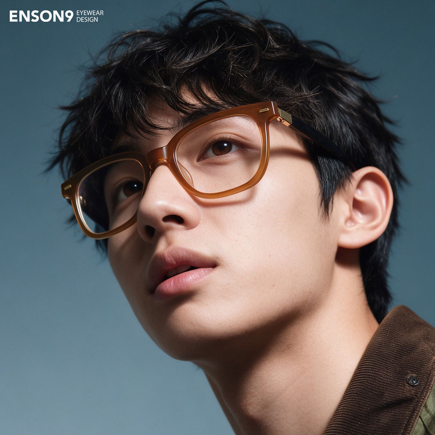 enson9焦糖琥珀色板材大方框眼镜潮男女 复古素颜遮脸配近视镜架