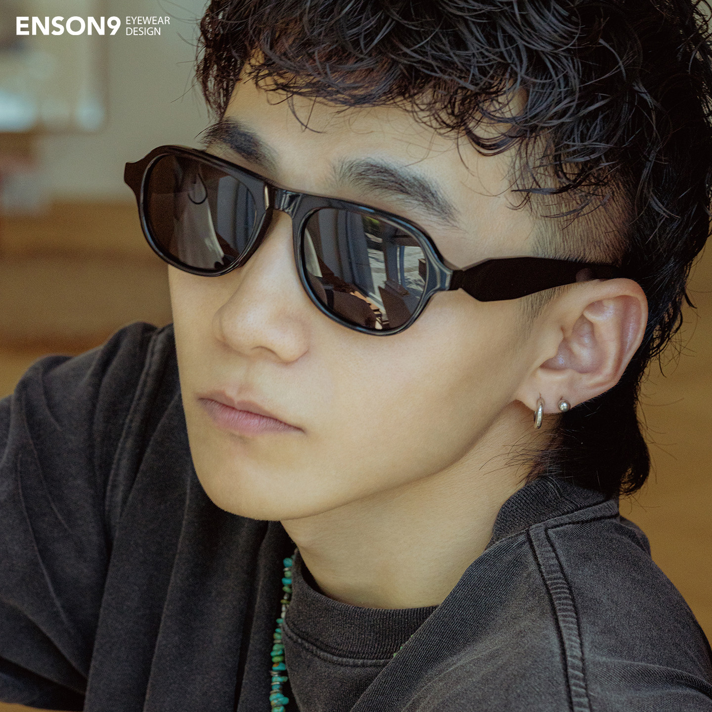 enson9美式复古粗框板材墨镜潮男 飞行员大框遮阳偏光浅色太阳镜