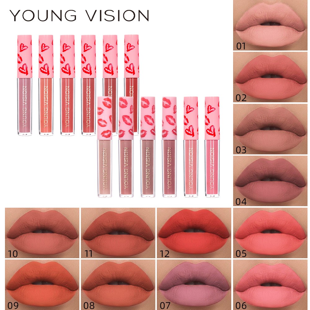 3PCS YOUNG VISION LIP GLOSS 哑光雾面丝绒唇釉唇彩液体口红3支