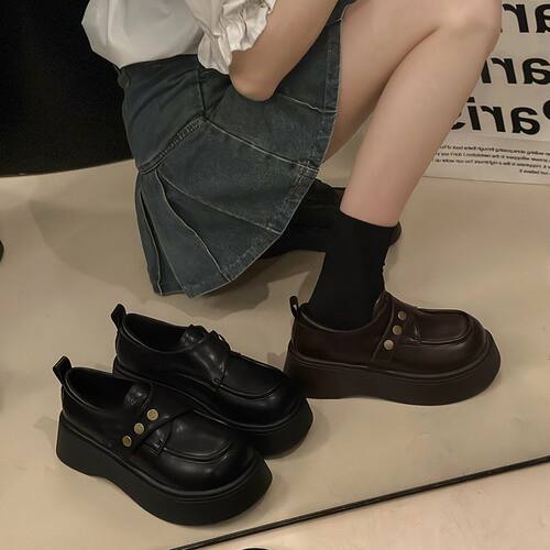 厚底百搭小皮鞋女英伦增高黑色复古乐福鞋2025新款春季平底单鞋女