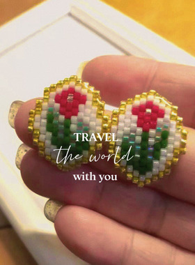 手工DIY日韩串珠耳环ins风花朵装饰串珠耳环小众设计感气质耳环