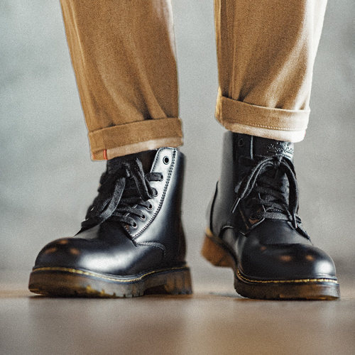 夏季黑色高帮靴马登英伦风厚底