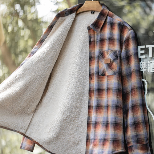 马登工装美式格纹加绒衬衫外套