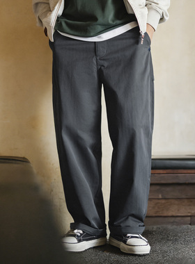 马登工装美式人字纹休闲裤直筒休闲黑色通勤打褶皱A字西裤男款春