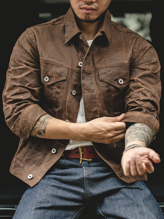 Madden Workwear American Retro Canvas Yellow Oil Wax Jacket Ame Khaki Vintage Hunting Jacket Men's Autumn