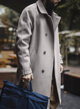 马登工装德式灰色巴尔玛肯风衣中长款战壕大衣廓形英伦外套男秋