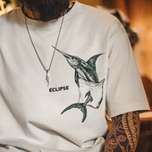 白色印花T恤纯棉休闲创意重磅宽松螺纹领口短袖 马登工装 美式 男夏