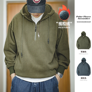 外套男秋 复古半拉链抓绒卫衣摇粒绒加绒套头帽衫 马登工装 美式