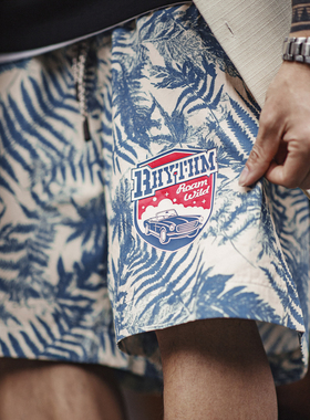 马登工装美式印花沙滩裤海边度假短裤宽松薄款外穿休闲5分裤男夏