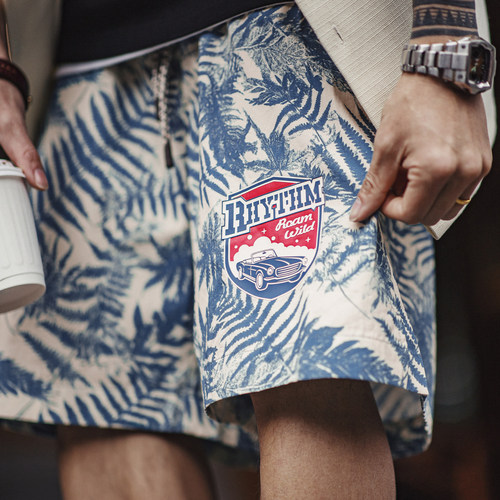 马登工装美式印花沙滩度假短裤