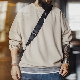 卫衣插肩袖 休闲华夫格重磅长袖 垂感宽松日系外套男春 美式 马登工装