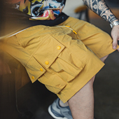 山系多口袋短裤 黄色机能速干美式 复古外穿薄款 马登工装 五分裤 男夏