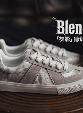 马登灰影德训鞋男春季新款复古扎染帆布板鞋平底休闲百搭阿甘鞋子